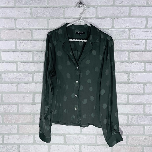 Madewell Jacquard Dot Pajama Long Sleeve Button Down Blouse in Green Size XL - Picture 2 of 8